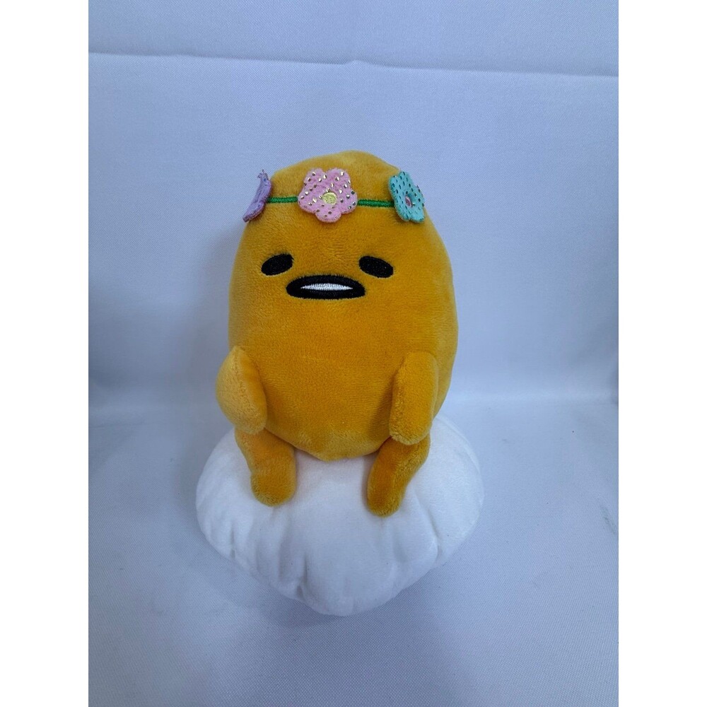 Sanrio SOFT GUDETAMA THE LAZY EGG W/ FLOWER CROWN 9" Plush STUFFED NWOT
